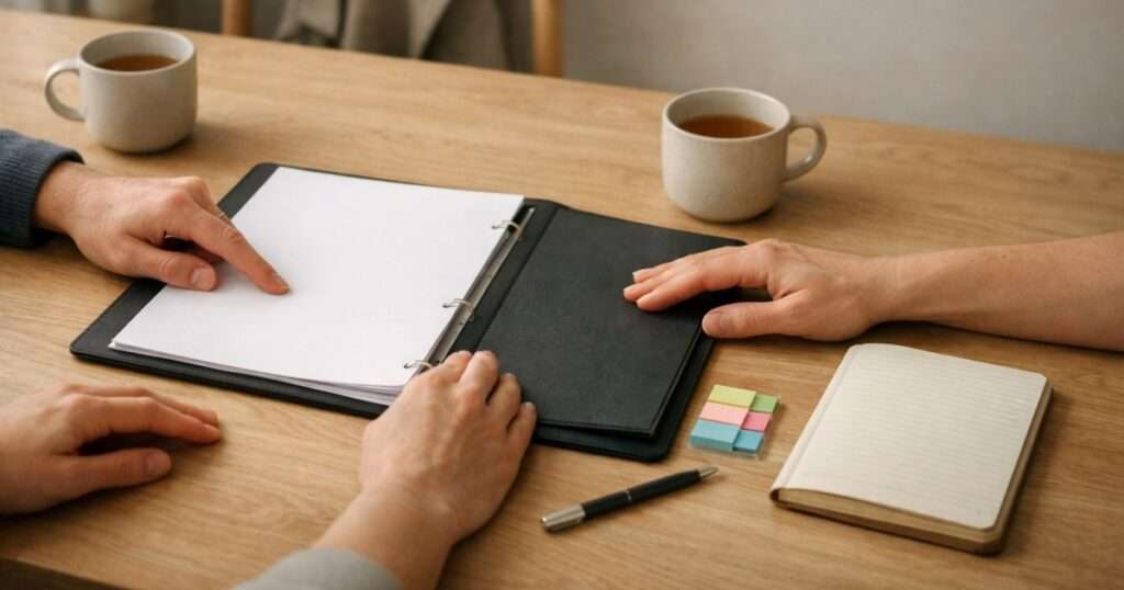 Forælder får hjælp af en bisidder jf. Forvaltningsloven § 8 til møde om barnets trivsel i Familieretshuset.